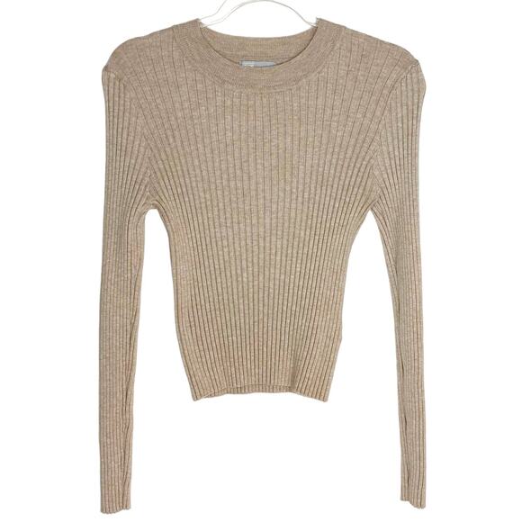 ASOS Womens Size 12 Tan Ribbed Cropped Sweater Long Sleeve Crewneck - Picture 1 of 8
